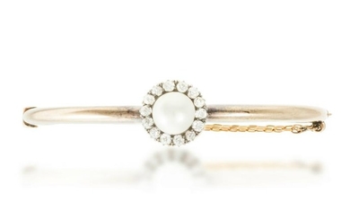 A Victorian pearl and diamond bangle bracelet