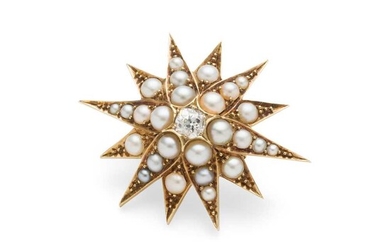 A Victorian pearl and diamond star brooch