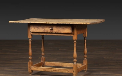 A William and Mary Pine and Maple Scrubbed Top Tavern Table