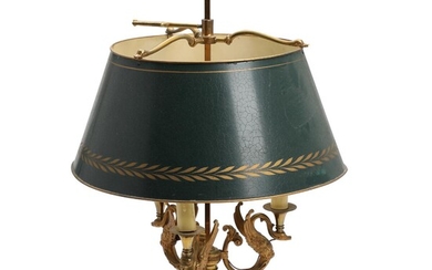 A circa 1900 Empire style gilt bronze bouillotte lamp with three light...