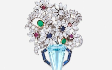 A diamond and gem-set platinum giardinetto brooch