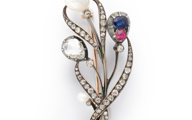 A diamond and gemstone brooch, Oskar Woldemar Pihl, Fabergé