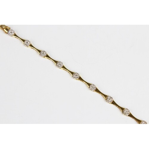 A diamond set line bracelet, comprising ten concave yellow m...