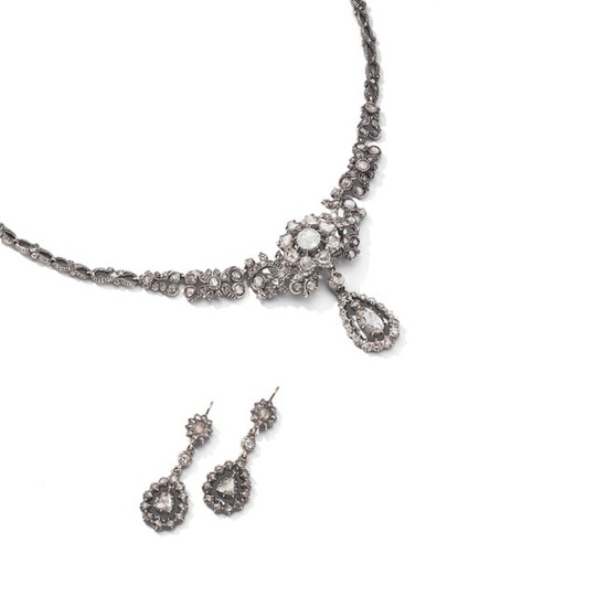 A early 19th century rose-cut diamond necklace and matching earrings, circa 1830