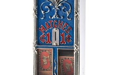 A fine coin operated "1c" Match Dispenser complete with boxes of matches. Dispenser is nickel over
