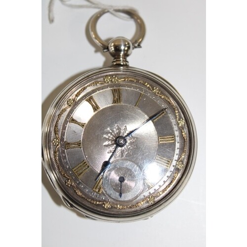 A fine silver pocket watch with a silvered dial (needs attn)