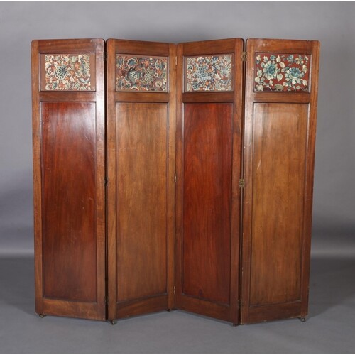 A four fold mahogany screen in the style of Betty Joel c.193...