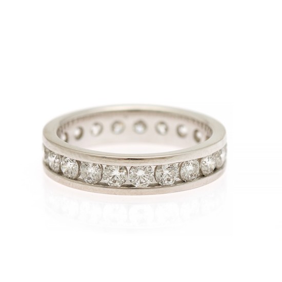 A full diamond eternity ring set with numerous brilliant-cut diamonds, totalling app. 1.47 ct., mounted in 18k white gold. W. 4 mm. Size 51.