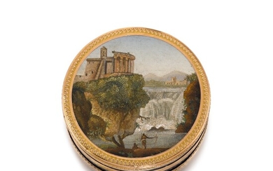 A gold-mounted micromosaic and tortoiseshell snuff box, probably French, circa 1785, the micromosaic panel Rome, circa 1800