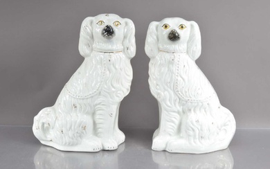 A good large-sized pair of antique Victorian Staffordshire pottery dogs