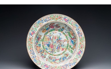 A large Chinese Canton famille rose 'Qi Lin Song Zi' basin, ...
