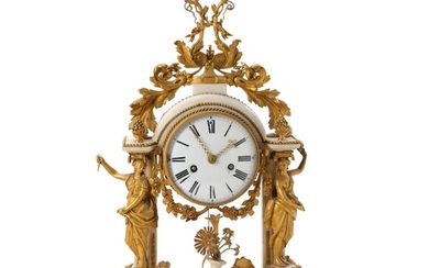 SOLD. A large French Louis XVI gilt bronze and white marble mantel clock. Late 18th century. H. 55 cm. W. 38 cm. D. 15,5 cm. – Bruun Rasmussen Auctioneers of Fine Art