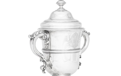 A large George II silver cup and cover, William Williams,...
