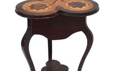 A late 19th century Irish(?) occasional table, the marquetry surface...
