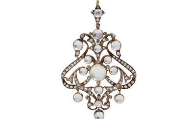 A late 19th century moonstone and diamond pendant