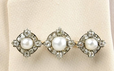 A late Victorian silver and gold, natural pearl and