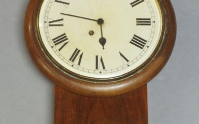 A mahogany cased drop dial clock, early 20th Century, the painted dial with Roman numerals, 77cm high, 44cm wide Please note that Roseberys do not guarantee working order or time keeping of any automatic, mechanical, quartz or other timepiece.