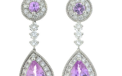A pair of 18ct gold pink sapphire and diamond detachable drop earrings.