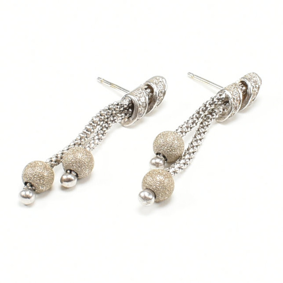 18CT WHITE GOLD & WHITE STONE STUD DROP EARRINGS