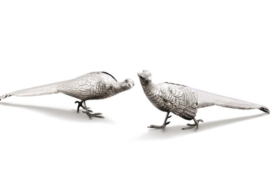 A pair of American silver pheasants with hinged wings, 20th century
