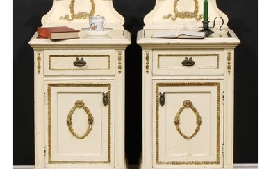 A pair of French Louis XVI style painted bedroom cabinets, e...