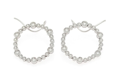 NOT SOLD. A pair of diamond ear pendants each set with numerous brilliant-cut diamonds totalling...