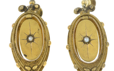 A pair of mid Victorian gold split pearl 'Etruscan Revival' earrings, with replacement screw-backs.