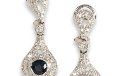 A pair of sapphire, diamond and platinum earrings
