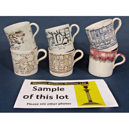 A quantity of mainly 19th century children's mugs with print...