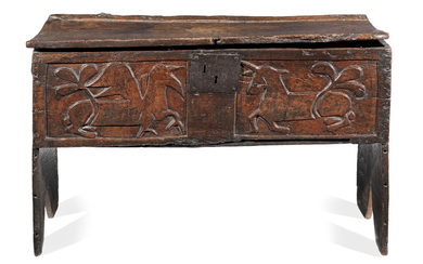 A rare Henry VII/VIII oak boarded chest, circa 1490-1530