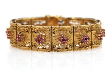 NOT SOLD. A ruby bracelet set with numerous rubies, mounted in 18k gold. W. app. 16.5 mm. L. app. 16.5 cm. – Bruun Rasmussen Auctioneers of Fine Art