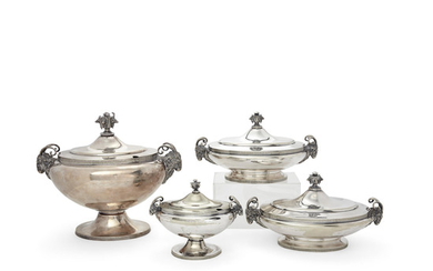 A set of four American silver plated lidded tureens