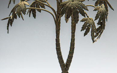 A spelter tiger under palm tree (H:48cm) Condition - good...