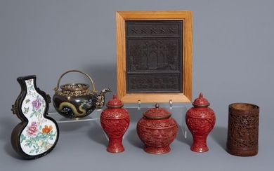 A varied collection Chinese items: a tea block,...