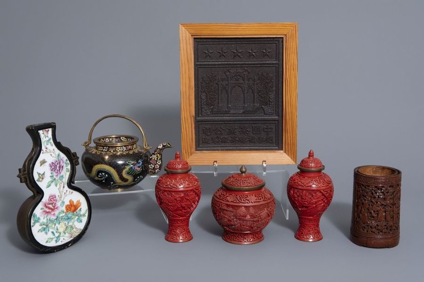 A varied collection Chinese items: a tea block,...