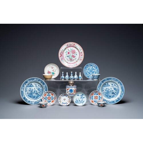 A varied collection of Chinese blue and white, famille rose ...