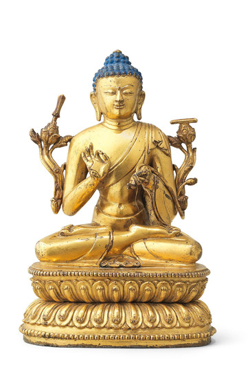 A very rare gilt-bronze inscribed figure of Buddha Vīrasena