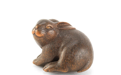 A wood netsuke of a rabbit
