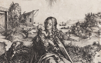 ALBRECHT DÜRER The Holy Family with the Butterfly. Engraving, circa 1495. 232x185 mm;...