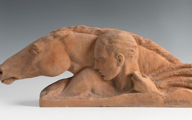 AMEDEO GENNARELLI (Naples, 1881-Paris, 1966). "Horse and male head", Art Deco figure. Terracotta.