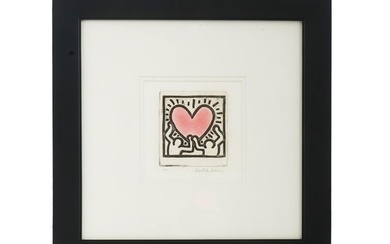 AMERICAN KEITH HARING ETCHING ON PAPER 1988 RED HEART