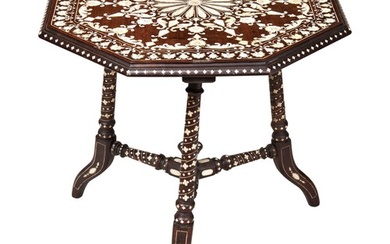 AN ANGLO-INDIAN IVORY INLAID OCCASIONAL TABLE 19TH CENTURY t...