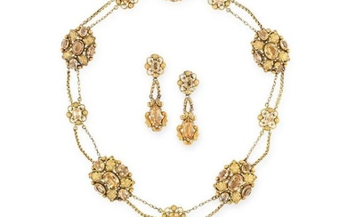AN ANTIQUE IMPERIAL TOPAZ EARRING AND NECKLACE SUITE