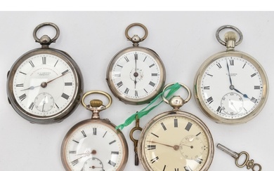 AN ASSORTMENT OF POCKET WATCHES, to include a silver open fa...