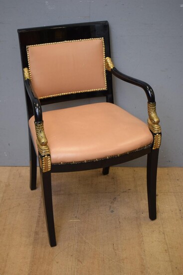 AN EBONISED EMPIRE STYLE CHAIR WITH CARVED DOLPHIN MOTIF (H91 X W59 X D58 CM) (LEONARD JOEL DELIVERY SIZE: LARGE)