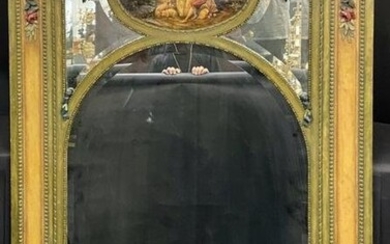 ANTIQUE FRENCH GILT AND PAINTED TRUMEAU MIRROR