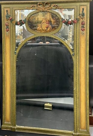 ANTIQUE FRENCH GILT AND PAINTED TRUMEAU MIRROR