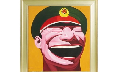 ATTR YUE MINJUN CHINESE LAUGHING PORTRAIT OIL PAINTING