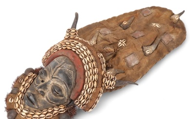 African Dan headdress, carved wood with shell mounts, Ivory ...
