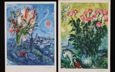 After Marc Chagall 2 Lithographs Fleurs & Roses